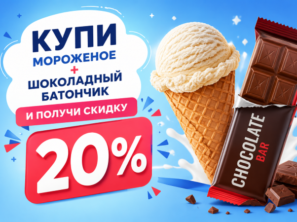 Как настроить акцию: купи мороженое и шоколадный батончик и получи скидку 20%